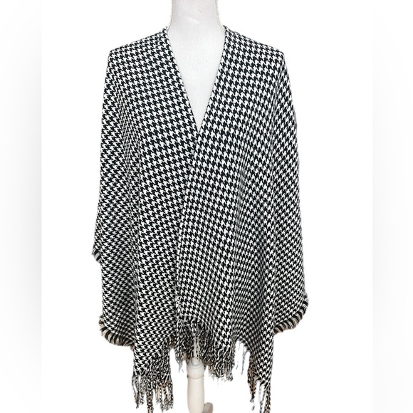 Lane Bryant Open Front Houndstooth Poncho One Size Black/white - Picture 1 of 5
